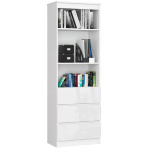 Regał Biurowy R 60cm Clp 3 Szuflady 2 Półki Biały / Biały Połysk