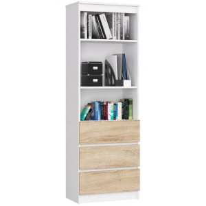 Regał Biurowy R 60cm Clp 3 Szuflady 2 Półki Biały / Sonoma