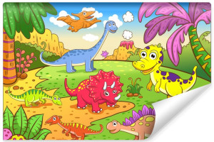 Fototapeta NA ŚCIANĘ dla Dzieci Małe Dinozaury na Łące 400cm x 280cm