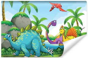 Fototapeta DLA DZIECKA Bajkowe Dinozaury w Wodzie 3D 405cm x 270cm