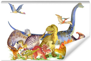 Fototapeta DLA DZIECI Kolorowe Dinozaury Akwarela 180cm x 120cm