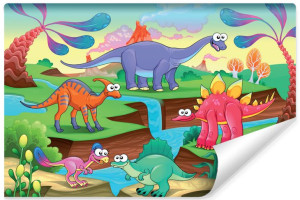 Fototapeta DEKORACYJNA dla Dzieci Kolorowe DINOZAURY 3D 90cm x 60cm