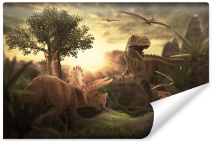 Fototapeta na Ścianę DLA DZIECI Dinozaury Słońce Las 3D 315cm x 210cm