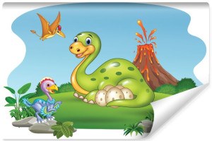 Fototapeta DZIECIĘCA Dinozaury na Łące Bajkowy Motyw 270cm x 180cm