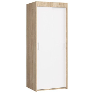 Szafa przesuwna do przedpokoju 70 cm - dąb sonoma-biała - 2D