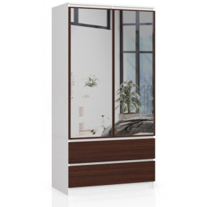 Szafa S 90cm 2 Drzwi 2 Szuflady 2 Lustra Biała / Wenge