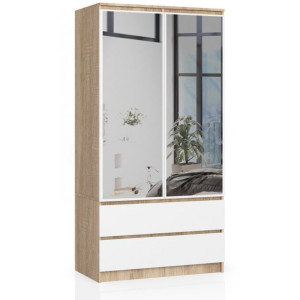 Szafa S 90cm 2 Drzwi 2 Szuflady 2 Lustra Sonoma / Biała