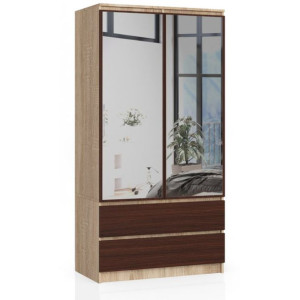 Szafa S 90cm 2 Drzwi 2 Szuflady 2 Lustra Sonoma / Wenge