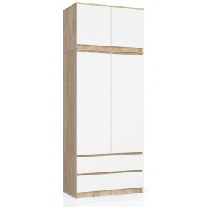 Szafa Z Nadstawką S 90cm 2 Drzwi 2 Szuflady Dąb Sonoma / Biała