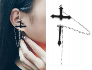 Kolczyk Do Ucha Duży Krzyżyk Gothic, Punk SS316L