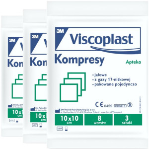 3 SZT VISCOPLAST Jałowe kompresy gazowe 10 x 10 cm