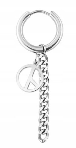 Kółko Kolczyk Do Ucha HUGGIE Łańcuch PEACE 316L