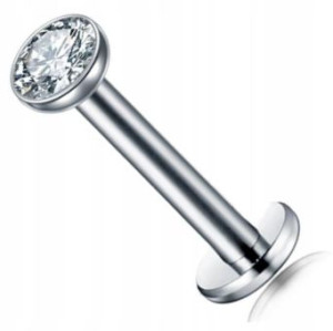 Srebrny Labret z Cyrkonią SS316L 1,2/8