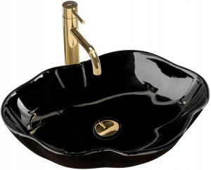 Umywalka Ceramiczna Nablatowa Pearl Black - REA