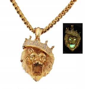 Świecący w Ciemności Lew Korona Cyrkonie Hip Hop