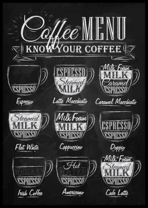 Plakat Coffee Menu - kawa, rodzaje kawy - 40x50