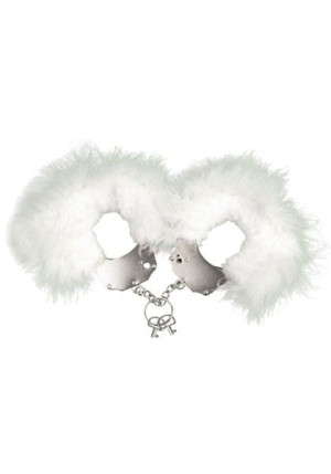 Śmieszna zabawka-kadanki - Metallic Handcuffs,feather cov.. White