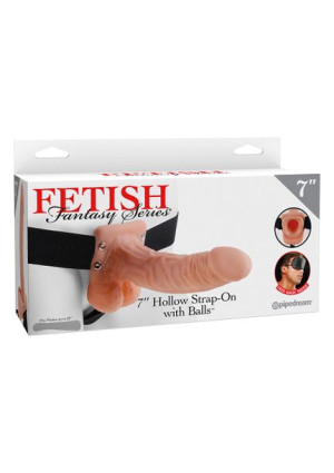 Fetish Fantasy HOLLOW STRAP-ON W BALLS 7" Realistyczny, Cielisty PVC