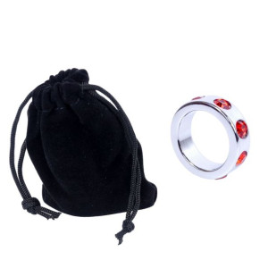 Pierścień-Metal Cock Ring with Red Diamonds Small