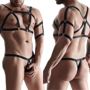 męski komplet z gumy: t-shirt z ozdobami z tyłu i przodu, 2 pack stringi