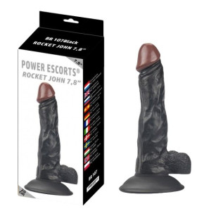 Rocket John 7,8" Sztuczny penis 20 cm czarny z przyssawką i jądrami