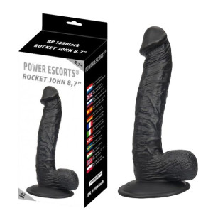 Rocket John 8,7" Sztuczny penis 22 cm czarny z przyssawką i jądrami
