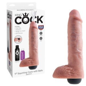 King Cock 11" Realistyczne dildo cieliste z wytryskiem i jądrami