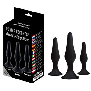 Power Escorts Zestaw korków analnych - 3 szt. - wąskie, Czarne