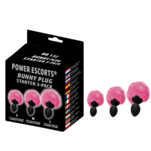 Power Escorts Bunny plug 3 Zestaw korków analnych z pomponami, Czarne