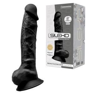 Silexd Model 1 (8'') Realistyczne dildo czarne z przyssawką i jądrami