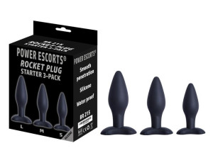 Power Escorts Rocket Plug 3 Zestaw korków analnych - 3 sztuki, Czarne Silik