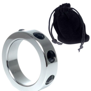 Pierścień-Metal Cock Ring with Black Diamonds Medium