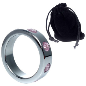 Pierścień-Metal Cock Ring with Rose Diamonds Large