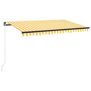 Ręcznie zwijana markiza z LED, 450 x 300 cm, żółto-biała