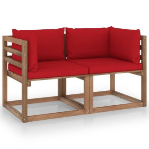 Lumarko Ogrodowa sofa 2-osobowa z palet, z czerwonymi poduszkami, sosna