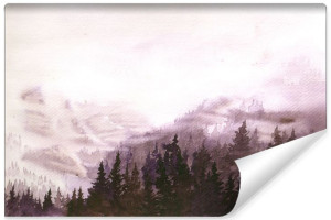 Fototapeta DEKORACYJNA 3D Pejzaż LAS Malowany Akwarelą 368cm x 254cm