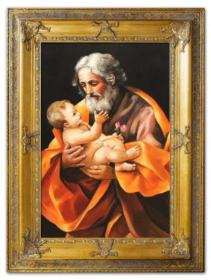Obraz św. Józefa z małym Jezusem 90x120cm Obraz ręcznie malowany na płótnie