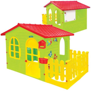 Mochtoys Duży Domek ogrodowy z płotkiem i tablicą do malowania
