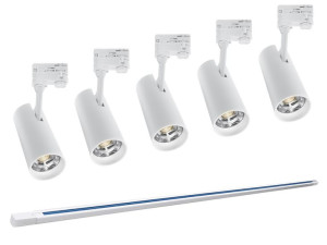 5x Lampa Szynowa LED 23W 4000K barwa neutralna Biała trójfazowa + Szyna 2m