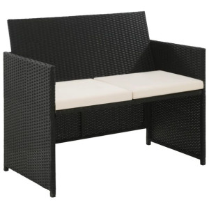 Lumarko 2-osobowa sofa ogrodowa z poduszkami, polirattan, czarna