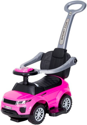 Jeździk z prowadnikiem SPORT CAR na plastikowych kołach - RÓŻOWO-CZARNY