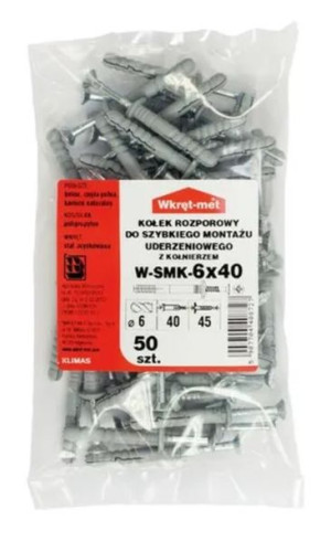 Kołki szybkiego montażu z kołnierzem 6 x 40 mm (50szt)