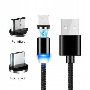 Kabel Usb 3w1 Magnetyczny 360 Iphone Micro Typ-c