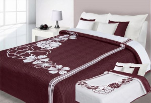 Narzuta na łóżko 220x240 dwustronna bawełniana bordo-biały