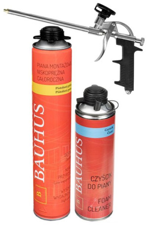 Zestaw Piana Montażowa + Czyścik + Pistolet Bauhus