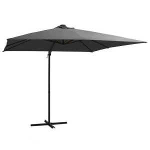 Lumarko Parasol wiszący z LED i stalowym słupkiem, 250x250 cm, antracyt