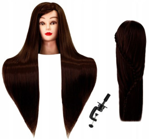 Główka Głowa  Fryzjerska Treningowa 60 CM brown +statyw