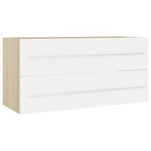 Szafka pod umywalkę, biel i dąb sonoma, 100x38,5x48 cm, płyta