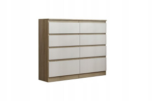 Komoda ARIEL Sonoma biel 8 szuflad, pojemna wysoka