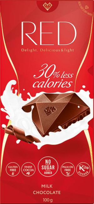Czekolada mleczna 30% mniej kalorii Bez Cukru 100 g - RED Chocolette
